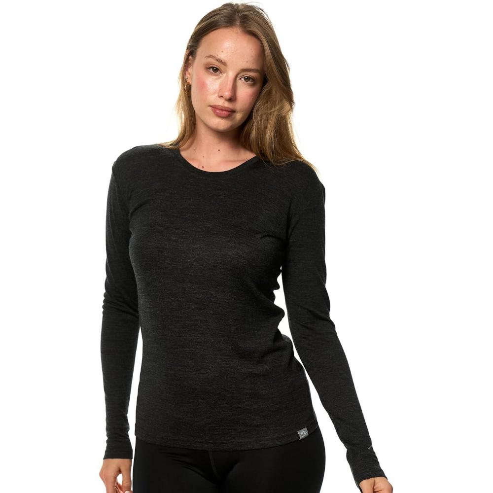 imageMerino Wool Base Layer Women 100 Merino Wool Shirt Women Thermal Underwear Long Sleeve TShirt for Hiking 170 Charcoal
