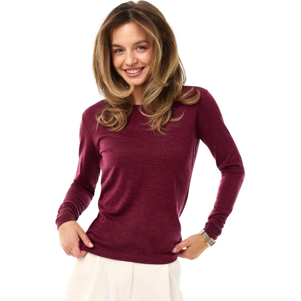 imageMerino Wool Base Layer Women 100 Merino Wool Shirt Women Thermal Underwear Long Sleeve TShirt for Hiking190 Burgundy