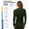 Merino.tech Merino Wool Base Layer Women – 100% Merino Wool Heavyweight, Midweight, Lite Long Sleeve Thermal Shirt and Socks(320 Army Green)