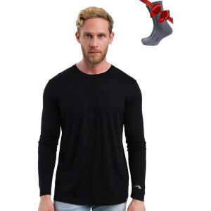 Merino.tech Merino Wool Base Layer – Mens 100% Merino Wool Long Sleeve Thermal Shirts Heavyweight, Midweight, Lite with Socks(165 Black)