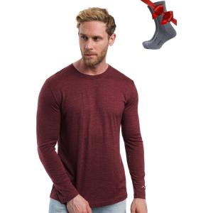 Merino.tech Merino Wool Base Layer – Mens 100% Merino Wool Long Sleeve Thermal Shirts Heavyweight, Midweight, Lite with Socks(165 Burgundy)