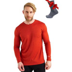 Merino.tech Merino Wool Base Layer – Mens 100% Merino Wool Long Sleeve Thermal Shirts Heavyweight, Midweight, Lite with Socks(165 Chili Red)