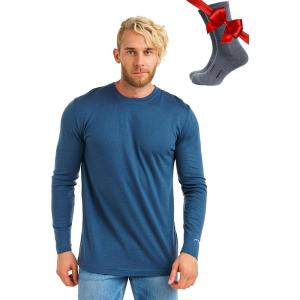 Merino.tech Merino Wool Base Layer – Mens 100% Merino Wool Long Sleeve Thermal Shirts Heavyweight, Midweight, Lite with Socks(165 Denim Blue)