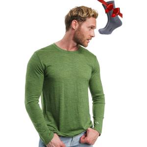 Merino.tech Merino Wool Base Layer – Mens 100% Merino Wool Long Sleeve Thermal Shirts Heavyweight, Midweight, Lite with Socks(165 Green Olive)