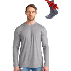 Merino.tech Merino Wool Base Layer – Mens 100% Merino Wool Long Sleeve Thermal Shirts Heavyweight, Midweight, Lite with Socks(165 Heathered Grey)