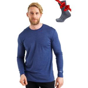 Merino.tech Merino Wool Base Layer – Mens 100% Merino Wool Long Sleeve Thermal Shirts Heavyweight, Midweight, Lite with Socks(165 Indigo Night)