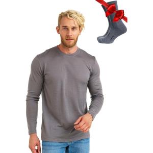 Merino.tech Merino Wool Base Layer – Mens 100% Merino Wool Long Sleeve Thermal Shirts Heavyweight, Midweight, Lite with Socks(165 Perfect Grey)