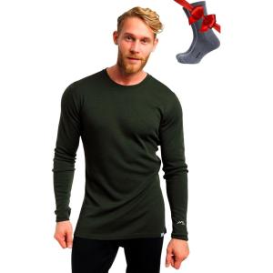 Merino.tech Merino Wool Base Layer – Mens 100% Merino Wool Long Sleeve Thermal Shirts Heavyweight, Midweight, Lite with Socks(250 Army Green)