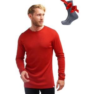 Merino.tech Merino Wool Base Layer – Mens 100% Merino Wool Long Sleeve Thermal Shirts Heavyweight, Midweight, Lite with Socks(250 Cherry Red)