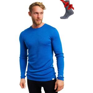 Merino.tech Merino Wool Base Layer – Mens 100% Merino Wool Long Sleeve Thermal Shirts Heavyweight, Midweight, Lite with Socks(250 Cobalt Blue)