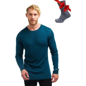 Merino.tech Merino Wool Base Layer – Mens 100% Merino Wool Long Sleeve Thermal Shirts Heavyweight, Midweight, Lite with Socks(250 Deep Teal)