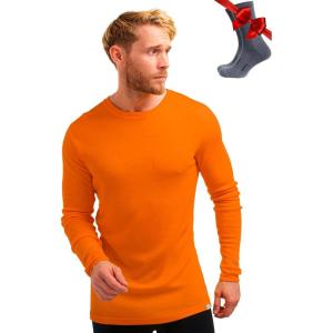 Merino.tech Merino Wool Base Layer – Mens 100% Merino Wool Long Sleeve Thermal Shirts Heavyweight, Midweight, Lite with Socks(250 Hunter Orange)