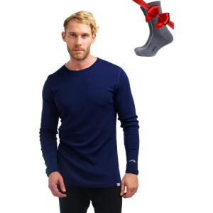 Merino.tech Merino Wool Base Layer – Mens 100% Merino Wool Long Sleeve Thermal Shirts Heavyweight, Midweight, Lite with Socks(250 Navy)