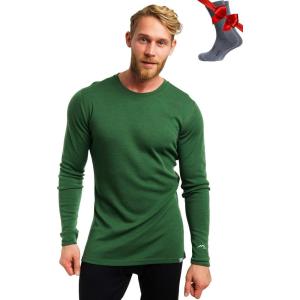 Merino.tech Merino Wool Base Layer – Mens 100% Merino Wool Long Sleeve Thermal Shirts Heavyweight, Midweight, Lite with Socks(250 Olive)