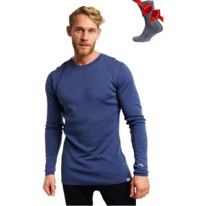 Merino.tech Merino Wool Base Layer – Mens 100% Merino Wool Long Sleeve Thermal Shirts Heavyweight, Midweight, Lite with Socks(250 Windsor Blue)