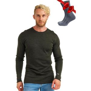 Merino.tech Merino Wool Base Layer – Mens 100% Merino Wool Long Sleeve Thermal Shirts Heavyweight, Midweight, Lite with Socks(320 Army Green)