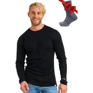 Merino.tech Merino Wool Base Layer – Mens 100% Merino Wool Long Sleeve Thermal Shirts Heavyweight, Midweight, Lite with Socks(320 Black)
