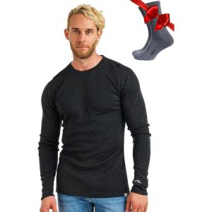 Merino.tech Merino Wool Base Layer – Mens 100% Merino Wool Long Sleeve Thermal Shirts Heavyweight, Midweight, Lite with Socks(320 Charcoal Grey)