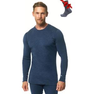 Merino.tech Merino Wool Base Layer – Mens 100% Merino Wool Long Sleeve Thermal Shirts Heavyweight, Midweight, Lite with Socks(320 Navy)