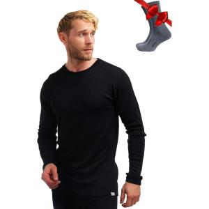 Merino.tech Merino Wool Base Layer – Mens 100% Merino Wool Long Sleeve Thermal Shirts Heavyweight, Midweight, Lite with Socks(.Black 250)