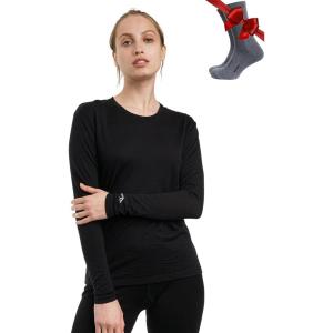 Merino.tech Merino Wool Base Layer Women – 100% Merino Wool Heavyweight, Midweight, Lite Long Sleeve Thermal Shirt and Socks(165 Black)