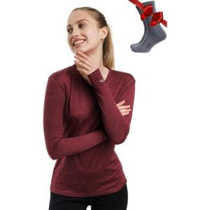 Merino.tech Merino Wool Base Layer Women – 100% Merino Wool Heavyweight, Midweight, Lite Long Sleeve Thermal Shirt and Socks(165 Burgundy)