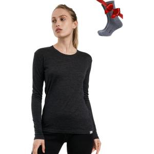 Merino.tech Merino Wool Base Layer Women – 100% Merino Wool Heavyweight, Midweight, Lite Long Sleeve Thermal Shirt and Socks(165 Charcoal Grey)