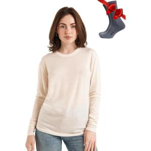 Merino.tech Merino Wool Base Layer Women – 100% Merino Wool Heavyweight, Midweight, Lite Long Sleeve Thermal Shirt and Socks(165 Cream White)