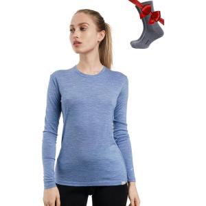 Merino.tech Merino Wool Base Layer Women – 100% Merino Wool Heavyweight, Midweight, Lite Long Sleeve Thermal Shirt and Socks(165 Deep Blue)