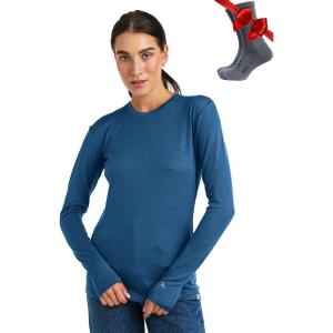 Merino.tech Merino Wool Base Layer Women – 100% Merino Wool Heavyweight, Midweight, Lite Long Sleeve Thermal Shirt and Socks(165 Denim Blue)
