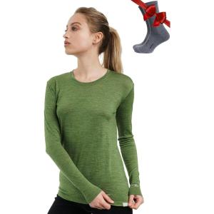 Merino.tech Merino Wool Base Layer Women – 100% Merino Wool Heavyweight, Midweight, Lite Long Sleeve Thermal Shirt and Socks(165 Green Olive)