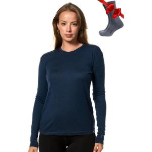 Merino.tech Merino Wool Base Layer Women – 100% Merino Wool Heavyweight, Midweight, Lite Long Sleeve Thermal Shirt and Socks(165 Navy)