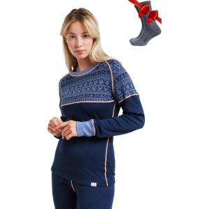 Merino.tech Merino Wool Base Layer Women – 100% Merino Wool Heavyweight, Midweight, Lite Long Sleeve Thermal Shirt and Socks(250 Nordic Tale Berry)