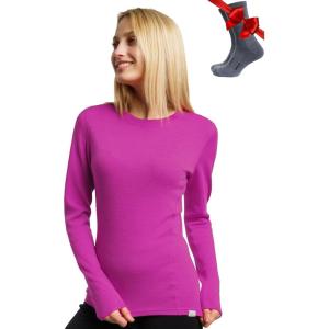 Merino.tech Merino Wool Base Layer Women – 100% Merino Wool Heavyweight, Midweight, Lite Long Sleeve Thermal Shirt and Socks(250 Violet)