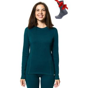 Merino.tech Merino Wool Base Layer Women – 100% Merino Wool Heavyweight, Midweight, Lite Long Sleeve Thermal Shirt and Socks(320 Deep Teal)