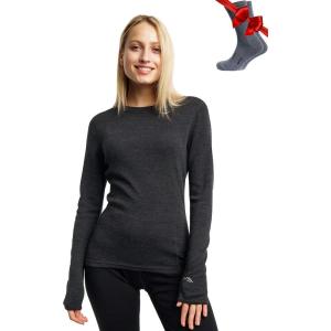Merino.tech Merino Wool Base Layer Women – 100% Merino Wool Heavyweight, Midweight, Lite Long Sleeve Thermal Shirt and Socks(.Charcoal Grey 250)