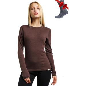 Merino.tech Merino Wool Base Layer Women – 100% Merino Wool Heavyweight, Midweight, Lite Long Sleeve Thermal Shirt and Socks(Chocolate 250)