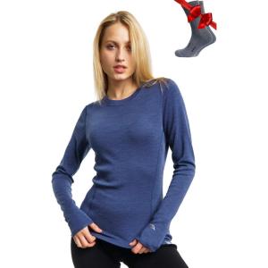 Merino.tech Merino Wool Base Layer Women – 100% Merino Wool Heavyweight, Midweight, Lite Long Sleeve Thermal Shirt and Socks(Windsor Blue 250)