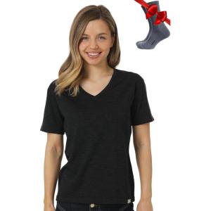 Merino.tech Merino Wool T Shirt Women – 100% Merino Wool Base Layer Women Short Sleeve Moisture-Wicking Tee and Hiking Socks(Charcoal V-neck)