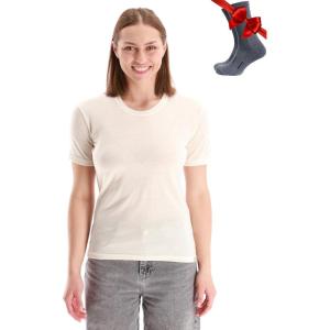 Merino.tech Merino Wool T Shirt Women – 100% Merino Wool Base Layer Women Short Sleeve Moisture-Wicking Tee and Hiking Socks(Creamy White)