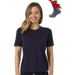 Merino.tech Merino Wool T Shirt Women – 100% Merino Wool Base Layer Women Short Sleeve Moisture-Wicking Tee and Hiking Socks(Dark Purple Crewneck)