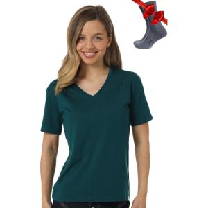 Merino.tech Merino Wool T Shirt Women – 100% Merino Wool Base Layer Women Short Sleeve Moisture-Wicking Tee and Hiking Socks(Deep Teal V-neck)