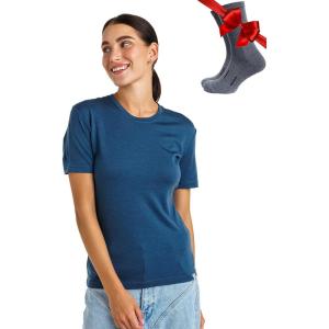 Merino.tech Merino Wool T Shirt Women – 100% Merino Wool Base Layer Women Short Sleeve Moisture-Wicking Tee and Hiking Socks(Denim Blue Crewneck)