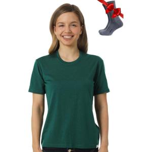 Merino.tech Merino Wool T Shirt Women – 100% Merino Wool Base Layer Women Short Sleeve Moisture-Wicking Tee and Hiking Socks(Forest Green Crewneck)