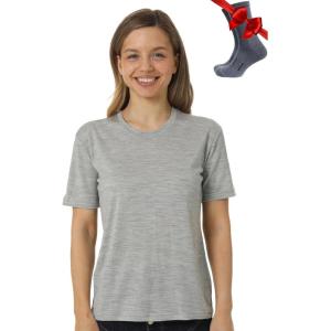 Merino.tech Merino Wool T Shirt Women – 100% Merino Wool Base Layer Women Short Sleeve Moisture-Wicking Tee and Hiking Socks(Heather Grey Crewneck)