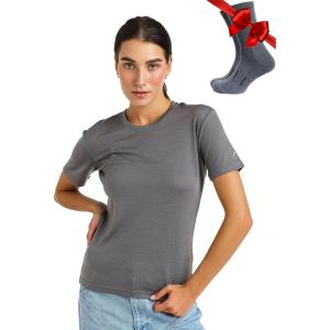 Merino.tech Merino Wool T Shirt Women – 100% Merino Wool Base Layer Women Short Sleeve Moisture-Wicking Tee and Hiking Socks(Perfect Grey Crewneck)