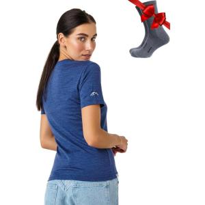 Merino.tech Merino Wool T Shirt Women – 100% Merino Wool Base Layer Women Short Sleeve Moisture-Wicking Tee and Hiking Socks(Windsor Blue Crewneck)