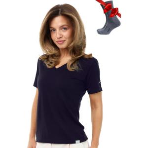 Merino.tech Merino Wool T Shirt Women – 100% Merino Wool Base Layer Women Short Sleeve Moisture-Wicking Tee and Hiking Socks(Dark Purple V-neck)