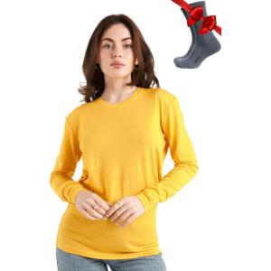 Merino.tech Merino Wool Base Layer Women – 100% Merino Wool Heavyweight, Midweight, Lite Long Sleeve Thermal Shirt and Socks(165 Gold)