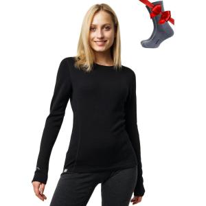Merino.tech Merino Wool Base Layer Women – 100% Merino Wool Heavyweight, Midweight, Lite Long Sleeve Thermal Shirt and Socks(320 Black)